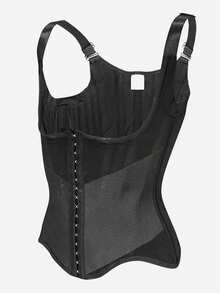 1pc Women Adjustable Strap Waist Trainer Corset Tummy Control Hook & Eye Body Shaper Back Support Slimming Girdle - Black - View 3