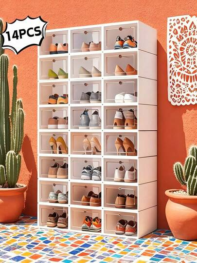 3 Piezas/6 Piezas/14 Piezas de Cajas de Zapatos Transparentes, Elegantes Cajas de Almacenamiento de Zapatos, Contenedores de Almacenamiento de Zapatillas Apilables, Se Pueden Usar como Cajas de Zapatos en Miniatura para Dormitorio, Casa, Entrada, Pasillo, Artículos de Sala de Estar, Organización y Almacenamiento en el Hogar