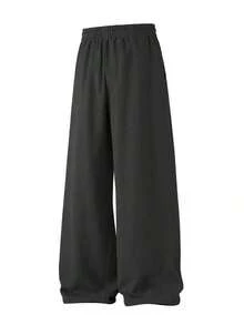 Men's Loose Fit Wide Leg Pants In Gray, Featuring Solid Color Design With Drawstring Waist Details, Made Of Thin Polyester Fabric, Suitable For Casual Wear, Everyday Outings And Sports Activities In Spring And Summer - màu đen - Xem 5