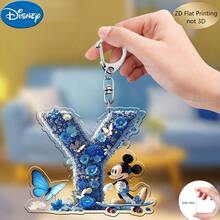 2D平面印刷，米奇蓝色亚克力钥匙扣，26个英文字母A-Z，可爱卡通包包挂饰，情侣朋友专属字母饰品，适合作为圣诞节、感恩节、母亲节和父亲节礼物，也可用于装饰车辆、包包、汽车和圣诞树，趣味钥匙扣设计 | 耐用亚克力2D平面家居装饰包包挂件 - 彩色 - 查看 10