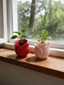 1pc 3D Printed Plastic Rose Flower Pot, White/Red/Pink/Black Rose, Soft Focus Petal Details, Breathable Drainage Planter, Suitable For Vintage Desk, Balcony, Succulent Planting, Desktop Decor, Balcony Decoration - Multicolor - View 4