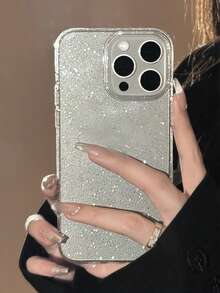 Minimalist Shockproof Thick Glitter Transparent Phone Case, Suitable For IPhone 16 Pro Max/16/16 Pro/16 Plus/15/15 Pro Max/15 Plus 15 Pro/14 Pro Max/14 Pro/14/13 Pro Max/13/13 Pro/13 Pro Max/12/12 Pro Max/12 Pro/11/11 Pro Max/11 Pro Soft Protective Cover - Transparent Glitter - Thickened at the Four Corners - View 5