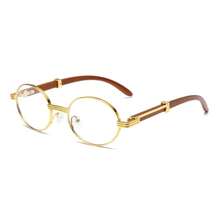 1 Pair New Retro Oval Frame Fashion Fashion Glasses, Wooden Grain Temple Design, Suitable For Outdoor Activities - C1 Gold Frame Transparent - View 6
