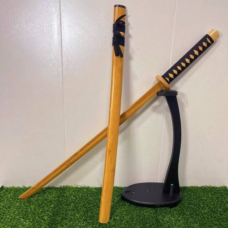 100cm/39.3in Wooden Samurai Sword Model, Japanese Martial Arts Iaido Authentic Samurai Sword Real Size, Japanese Samurai Sword Anime Cosplay Prop, Unsharpened Damascus Steel Sword, Large Medieval Sword Model Gift - 39inch/100cm - View 1