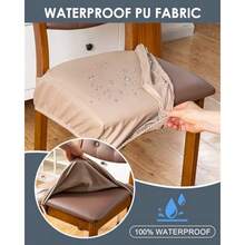 Genina - Juego de 6 fundas para sillas de comedor impermeables de piel sintética elásticas limpiables para asientos de comedor cocina para sillas de cocina diseño con cubierta trasera color - Caqui - Ver 3