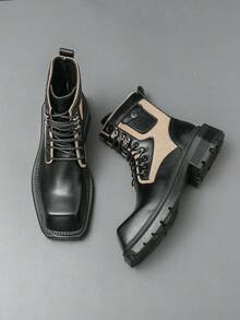 Outdoor Hiking Boots Men, Retro High-Top Chelsea Ankle Boots, Solid Color Versatile Slip-On Casual Shoes, Comfortable & Durable Daily Commute, Minimalist Design - Black - View 15