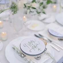 1个婚礼铃鼓 - 手持式打击乐器，配有金属铃铛，是婚礼、求婚和派对庆典的理想之选 - 可定制您自己的信息，也是夏季生日礼物、海滩返校用品和房间装饰的理想选择 - 彩色 - 查看 4