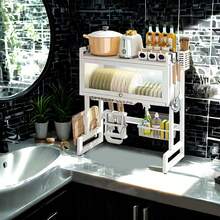 65cm Dish Rack Organizer with Door, Large Kitchen Dish Drainer, Dish Drying Rack, Utensil Drainer - Ver 3