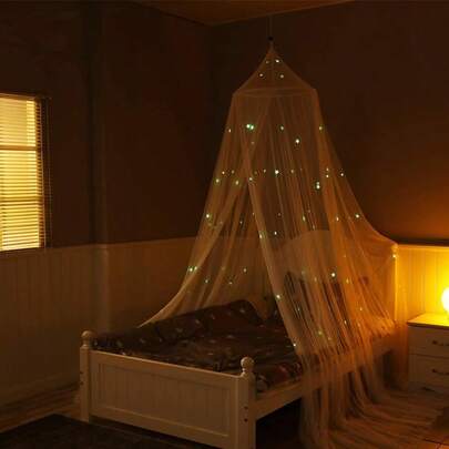 AUSALLA Mosquito Net With Fluorescent Stars For Baby Crib, No Installation Required, Dust-Proof Canopy For Children's Bedroom