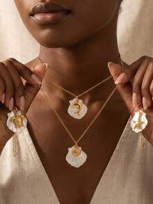 欧美风格海星、贝壳、海螺吊坠项链，充满夏日气息 - 彩色 - 查看 2