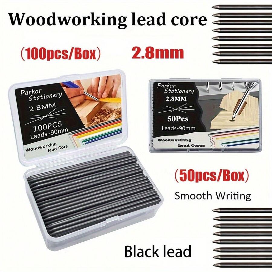 New Type Of High Hardness Woodworking Special 2.8mm Large Capacity Graphite Lead Core 100/50pcs Box Wear-Resistant Lead, Suitable For Construction Furniture Painting Marking Tool (1 Box Of Lead Core) - Sets - View 1