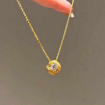 Retro Luxury Floating Ball Pendant Necklace, Fashionable Delicate Zirconia Clavicle Chain For Women