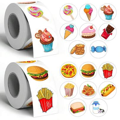500 Stück Cartoon Essen Gekritzel runde Aufkleber, 2,5 cm, 2 Stile, Umschlag, Magazin, Handyhülle, Wasserglas, Computer Helm, Sammelalbum DIY Dekoration, Ferienfest Geschenkverpackung, PVC wasserfeste Siegelaufkleber