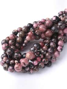 1 Strand Natural Black Line Rhodochrosite Gemstone Smooth Round Loose Beads For Jewelry Making 4 6 8 10mm - Multicolor - View 1