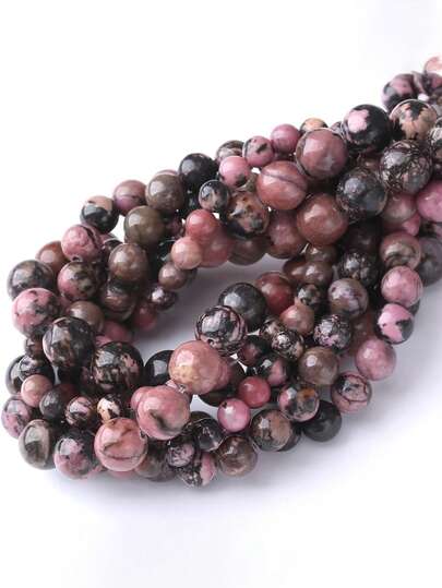 1 Strand Natural Black Line Rhodochrosite Gemstone Smooth Round Loose Beads For Jewelry Making 4 6 8 10mm
