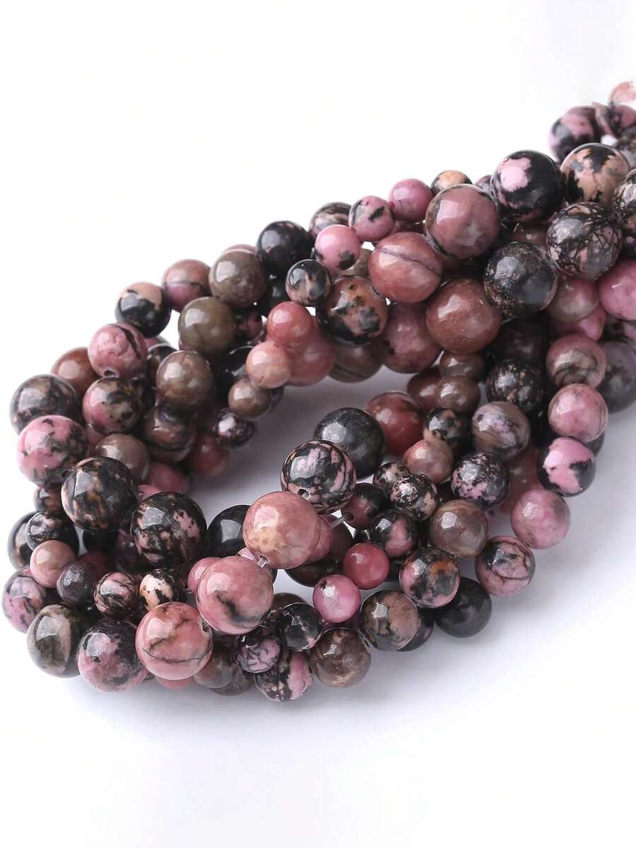 1 Strand Natural Black Line Rhodochrosite Gemstone Smooth Round Loose Beads For Jewelry Making 4 6 8 10mm - Multicolor - View 1