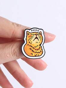 1pc Cute Orange Tabby Cat Brooch, Closed Eyes Howling "AWOO" Onomatopoeia, Cat Themed Badge, Minimalist Design, Daily Wear Accessory Gift - Orange - View 8