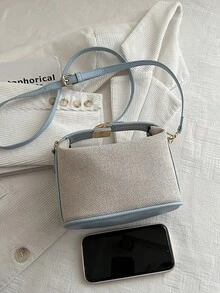 Túi xách nhỏ đan rơm Summer Dongdaemun Ins dành cho nữ, túi đeo vai đơn hoặc đeo chéo. - Màu xanh lam - Xem 4