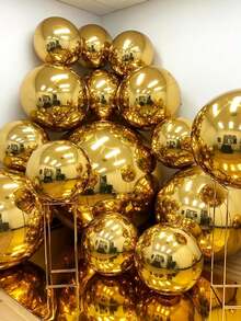 5 piezas de globos metálicos de 10 pulgadas, 18 pulgadas, 22 pulgadas, globos redondos 4D dorados adecuados para fiesta de cumpleaños, aniversario, baby shower, evento, decoración de fiesta de graduación - Dorado - Ver 2