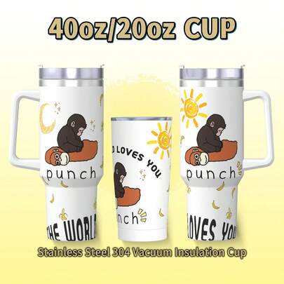 40盎司/20盎司猴子“拳击”系列 - 卡通图案不锈钢保温杯，大容量防漏吸管杯，冷热饮皆宜，是旅行、办公、车载和居家使用的理想之选 - 日常携带完美，可重复使用，是送给自己和他人的最佳礼物