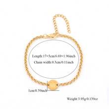 1件新款简约圆形字母金色不锈钢链手链，女士款 - 金黃色 - 查看 2