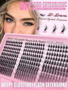 Eimny 300 Pcs Manga Lash Clusters Kit With Bond And Seal & Tweezers And Lash Brush, Wispy Fairy Fluffy Eyelash Extensions, CC Curve 10-16mm Individual Lashes For DIY Cat/Doll Eye, Beginner-Friendly Anime Look For Daily & Party Wear - 彩色 - 查看 5