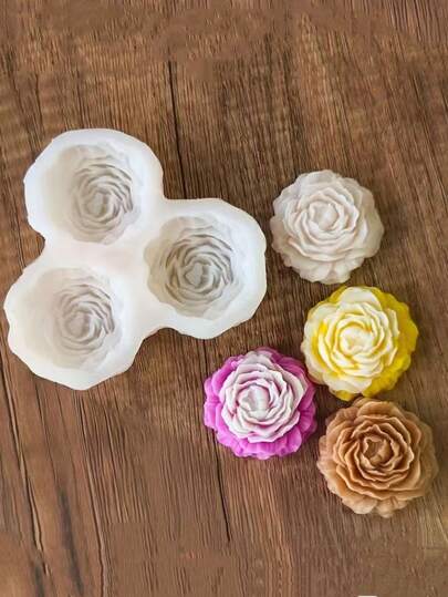 1pc 3-Cavity Peony Flower Silicone Candle Mold DIY Peony Flower Fragrance Plaster Diffuser Stone Home Decor Silicone Mold
