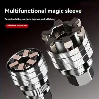 مهايئ مفتاح ربط عالمي قابل للتعديل - يناسب صواميل وبراغي سداسية من 10 إلى 19 مم ، متوافق مع مفتاح ربط عزم الدوران 3/8 بوصة والمثقاب - سهل الاستخدام والتعديل