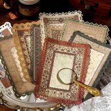 10pcs/Pack Vintage Hollow Lace Borders, Scrapbooking Supplies, Aged Yellow Material Paper, Floral, Lunar Phase, Butterfly, Light Retro, Diary, Journal Decoration, DIY Background, Stationery, Office Supplies - Rectangle - View 2