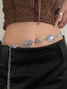 1 chiếc dây đeo eo hình oval dập nổi phong cách Bohemian bằng hợp kim mạ bạc dành cho nữ. - Bạc - Xem 7