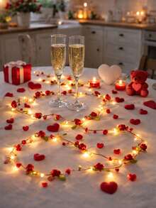 1 Set Rose Flower String Lights With Pearls, No Battery Included, Artificial Floral Fairy Lights, Rose Wreath Lights, Suitable For Tabletop Centerpiece Decor, Wedding Party, Valentine's Day Gift, Romantic Room Aesthetic, Farmhouse Style Accessory, Indoor Home Garden Patio Decor, Bridal Shower Party Anniversary Decoration, Retro Bedroom Living Room Wreath Lights - Multicolor - View 6