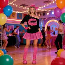 80s Retro Women's Outfit Set Including T-Shirt, Necklace, Tutu Skirt, Suitable For Halloween, Birthday Party And Other Occasions - Multicolor - View 6