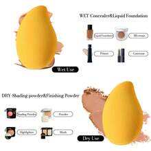 6/12 Pcs Mango Shape Makeup Sponge, Soft Wet & Dry Dual-Use Cosmetic Puff For Foundation, Cream, Beauty Sponge For All Skin Tones, Ideal Makeup Tool For Travel & Daily Use - Yellow - View 6