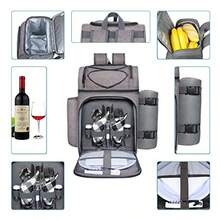 "Hap Tim- Cesta de Picnic para 2 2 Personas Mochila de Picnic con Soporte para Vino Manta de Forro Polar Juego de Cubiertos Perfecto para Playa Viaje de Dí- "Gris "2 Persona - Gris - Ver 2