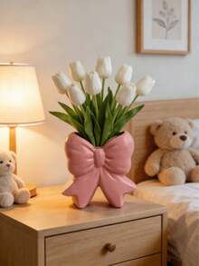 1pc Decorative Vase With Bow Tie, Tabletop Centerpiece Floral Arrangement, Home Decor For Living Room, Dining Room, Bedroom, Kitchen, Office, Wedding, Party, Holiday. Cute Bow Design, Modern Indoor Floral Container, Housewarming Birthday Gift - Multicolor - View 6