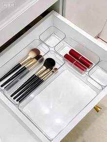 4/5/6/7/8/11pcs Desktop Cosmetic Storage Box, Combination Transparent Plastic Drawer Organizer Set, Transparent Vanity Storage Box, Exquisite Storage Box, Desktop Drawer Divider Organizer Box And Storage Bin, Suitable For Cosmetics, Jewelry, Small Tools In Kitchen, Bedroom, Bathroom, Office, Party Desktop Drawer Decor - Clear - View 7