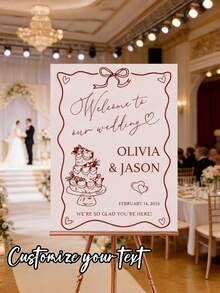 Cartel de bienvenida personalizado con diseño de pastel rojo y corazón | Adecuado para bodas, recepciones y diversas celebraciones, resistente, de pie en el piso, tema romántico, perfecto para el Día de San Valentín y ceremonias de graduación - Multicolor - Ver 3