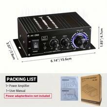 AK280 1 X 600W Dual-Channel Mini Power Amplifier, HiFi Stereo Compact Audio Power Amplifier, 2.0-Channel, Class AB, RCA/AUX Input, Bass And Treble Control, Suitable For Audio Amplifier Of Home, Computer And Car Music Player, Without Power Adapter And Power Cord (Excluding Power Adapter And Power Cord). - AK280 - View 9
