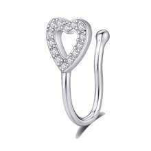 无痛鼻夹，极简铜质微镶嵌氧化锆心形U型鼻饰 - 愛心鑲鑽鼻環 - 查看 9