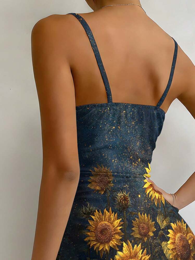 navy blue dress with sunflowers Small old navy blue with sunflowers dress