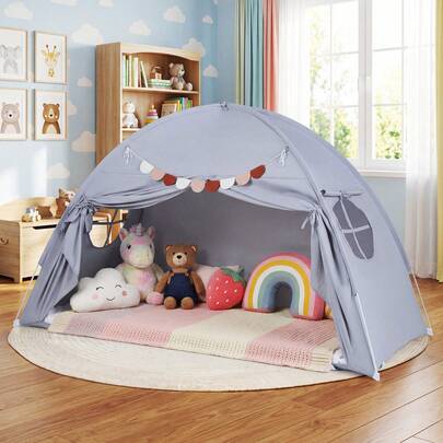 Twin Full Size Bed Tent W/2 Windows Flags For Boys & Girls Aged 3+ Years Old