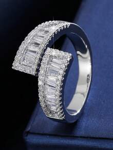 1 chiếc nhẫn nữ, đính đá zirconia tổng hợp lấp lánh, thiết kế hở, sang trọng, thanh lịch, cá tính, thích hợp đeo hàng ngày và làm quà tặng. - Vòng mở - Xem 10