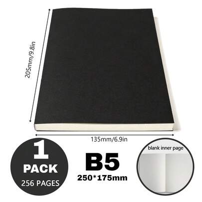 B5 Blank Sketchbook, 128 Pages Vintage Kraft Paper, 180° Lay-Flat For Office, Drawing, Note-Taking