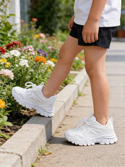 1 Pair Kids' Breathable Sports Shoes, Girls' Soft Bottom Casual Shoes, Boys' New Sports Shoes, Girls' Children's Running Shoes, Comfortable Anti-Slip Little White Shoes Suitable For Outdoor Activities