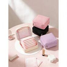 1pc Menstrual Pad Storage Bag, Corduroy Menstrual Pad Storage Bag, Multifunctional Storage Bag, Portable Storage Bag, Makeup Lipstick Bag, Large Capacity Can Accommodate Menstrual Pads, Panty Liners, And Tampons, Study Supplies Storage Bag, Coin Purse, Pencil Case, Girls' Coin Bag, Makeup Storage, Essential For Girls, Good Choice For Going Out Makeup Bag - 1PC-粉紅色 - 查看 1