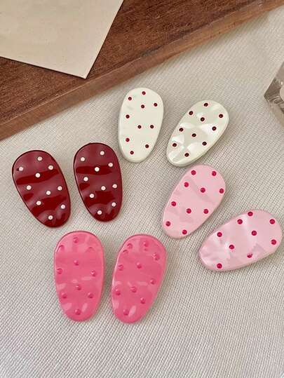 可爱波点几何椭圆形发夹，侧刘海夹，鳄鱼夹发饰，女士百搭日常佩戴