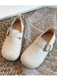 2026 Zapatos de lana rotos para niños en primavera, adoptando el nuevo estilo británico, zapatos para niños y niñas, zapatos de estilo princesa coreano de cuero - Beis - Ver 5