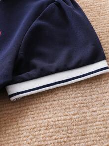 Girls' Elegant Collared Short Sleeve Dress, Casual School Style A-Line Pleated Sports Dress, Summer New Arrival - Royal Blue - View 5