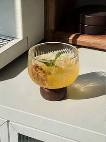 1 chiếc cốc thủy tinh đế gỗ cao cấp, kiểu dáng retro, thích hợp làm cốc cocktail, cốc rượu trái cây, cốc đồ uống, cốc cà phê, cốc trà chiều tinh tế, cốc nước văn phòng, cốc trà khách phòng khách. - Nhiều màu - Xem 5