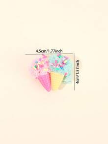 2个/4个可爱冰淇淋发夹，夏季彩色涤纶发夹，甜美刘海夹，四季皆宜，生日派对礼物，适合女孩和青少年。 - 彩色 - 查看 5
